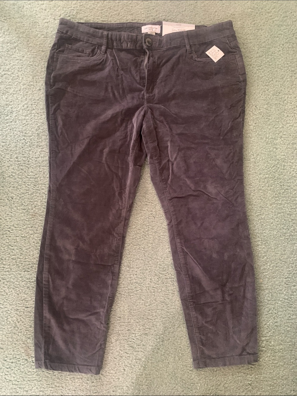 LIZ CLAIBORNE CITY SKINNY CORDUROY PANTS 14P CHARCOAL